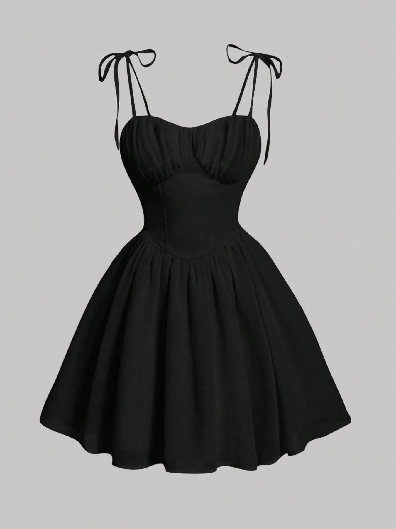 Sweetheart Neck Tie Shoulder Dress Black / M