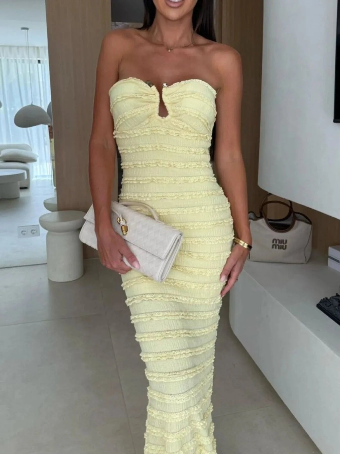 Sweetheart Neck Tube Maxi Dress Light Yellow / S