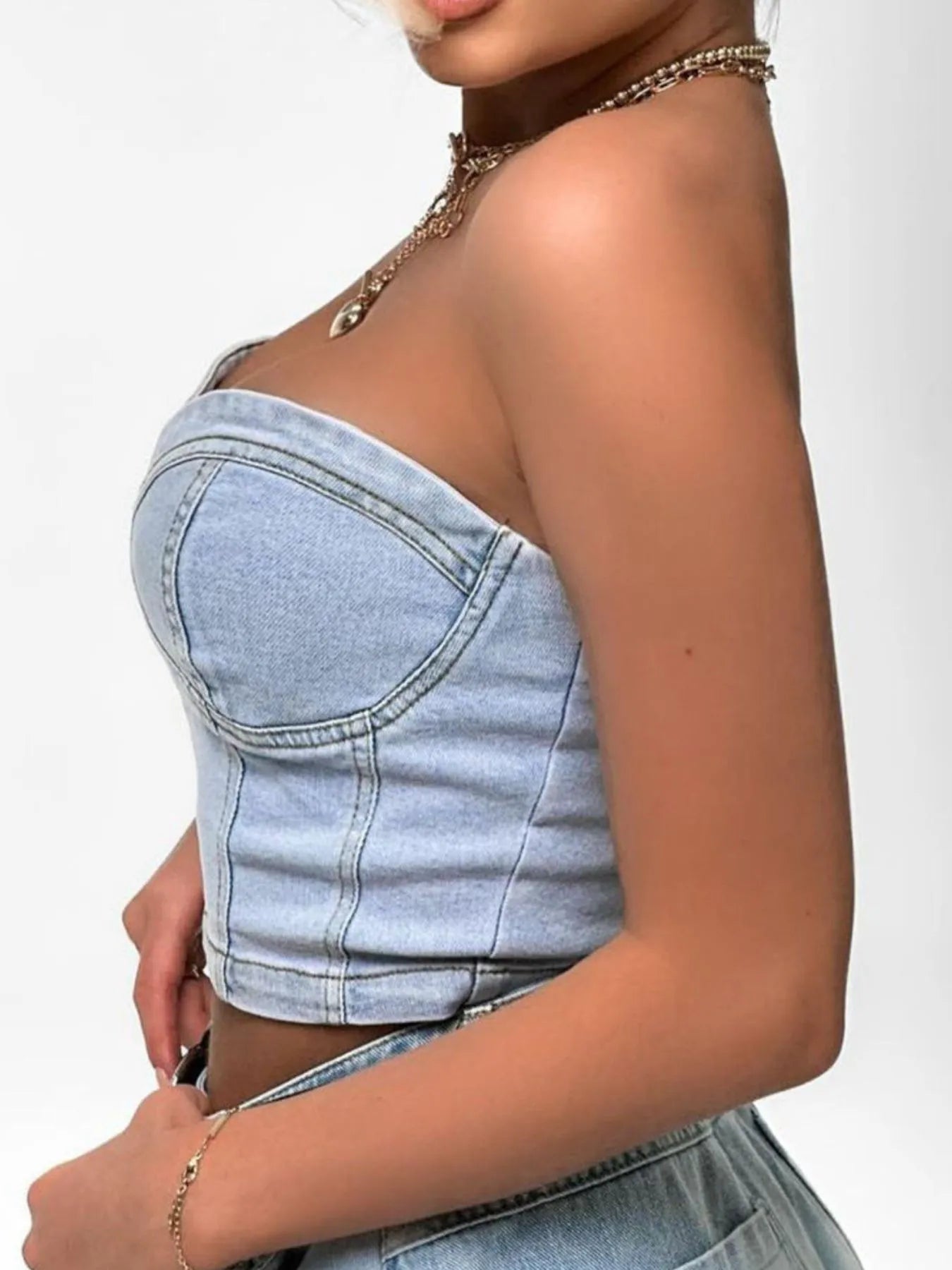 Sweetheart Neck Tube Top and Shorts Denim Set