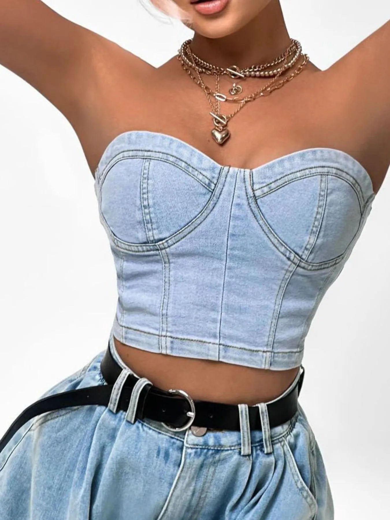 Sweetheart Neck Tube Top and Shorts Denim Set