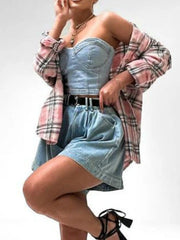 Sweetheart Neck Tube Top and Shorts Denim Set