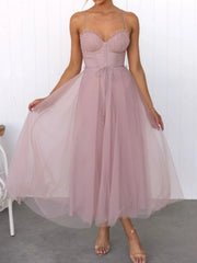 Sweetheart Neck Tulle Midi Dress