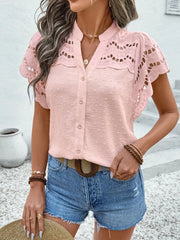 Swiss Dot Cutout Button Down Shirt