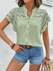 Swiss Dot Cutout Button Down Shirt