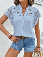 Swiss Dot Cutout Button Down Shirt