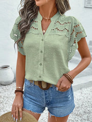 Swiss Dot Cutout Button Down Shirt Matcha Green / S