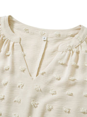 Swiss Dot Notched Half Se Blouse