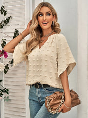 Swiss Dot Notched Half Se Blouse Apricot / S