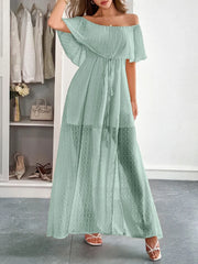 Swiss Dot Off Shoulder Maxi Dress