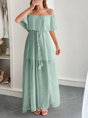 Swiss Dot Off Shoulder Maxi Dress Gum Leaf / S