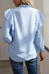 Swiss Dot Ruffled Long Sleeve Blouse