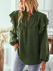 Swiss Dot Ruffled Long Sleeve Blouse