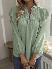 Swiss Dot Ruffled Long Sleeve Blouse