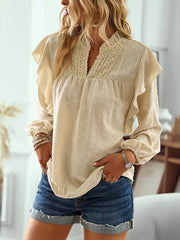 Swiss Dot Ruffled Long Sleeve Blouse