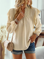 Swiss Dot Ruffled Long Sleeve Blouse Pastel Yellow / S