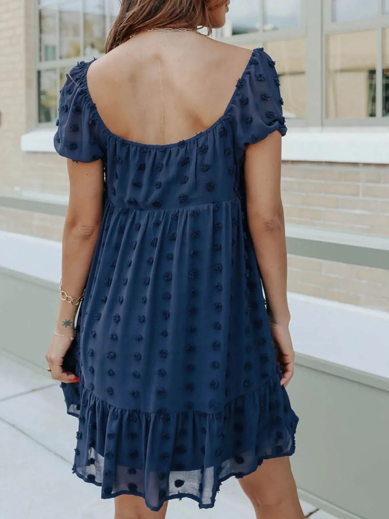 Swiss Dot Square Neck Mini Dress