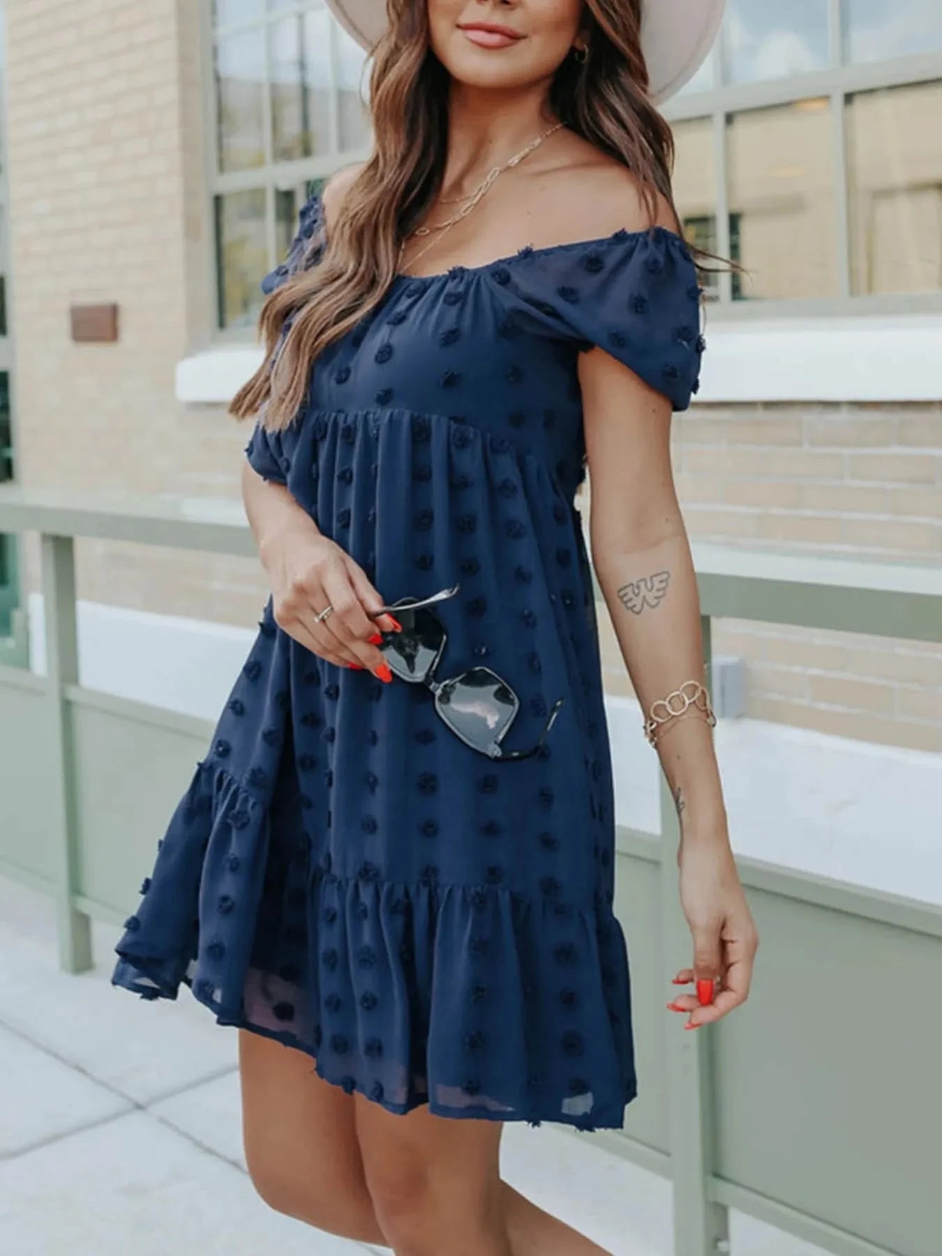 Swiss Dot Square Neck Mini Dress