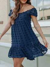 Swiss Dot Square Neck Mini Dress Dark Blue / S