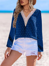 Swiss Dot V-Neck Long Sleeve Blouse Navy / S