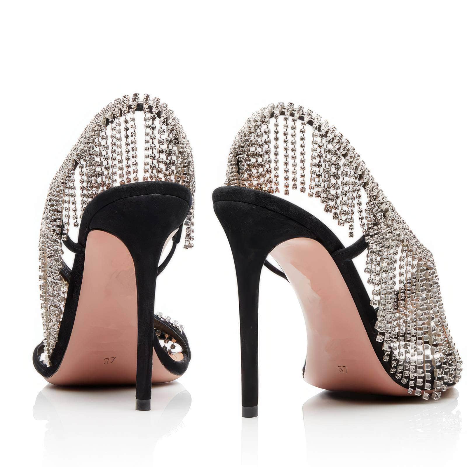 Tassel One Side Rhinestone Waterfall Sandal Stilettos