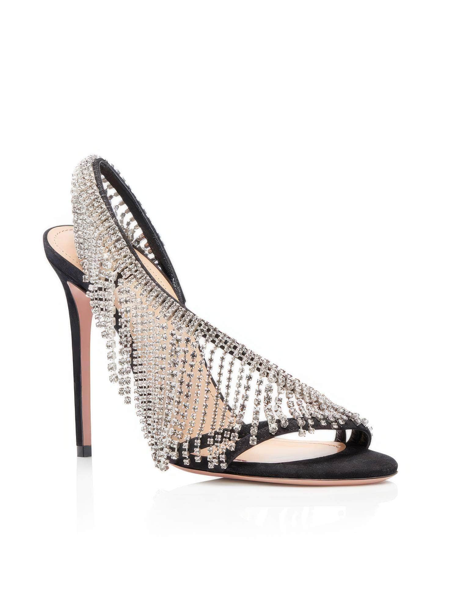 Tassel One Side Rhinestone Waterfall Sandal Stilettos