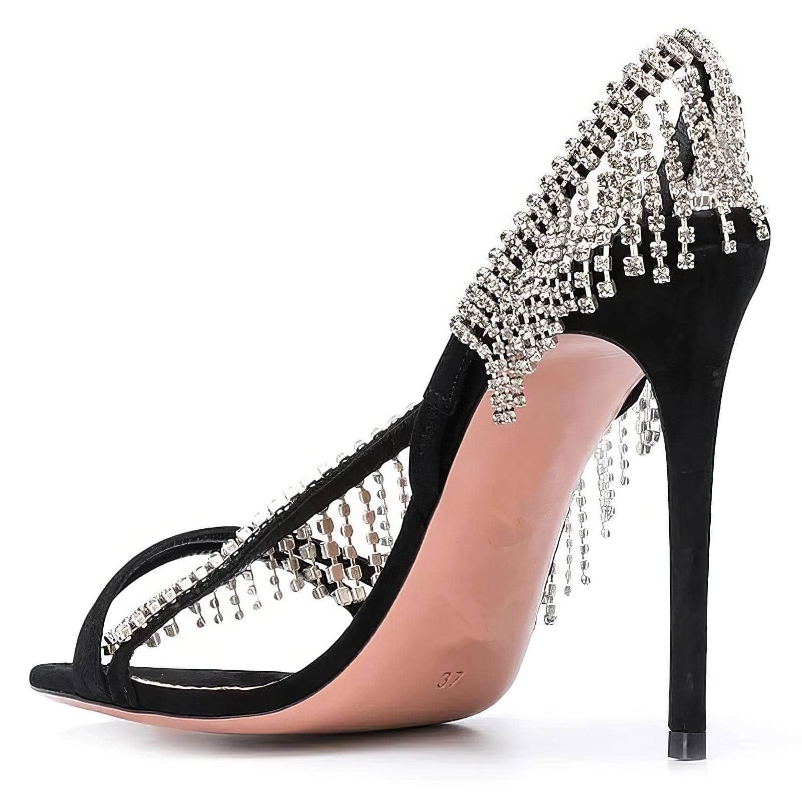 Tassel One Side Rhinestone Waterfall Sandal Stilettos