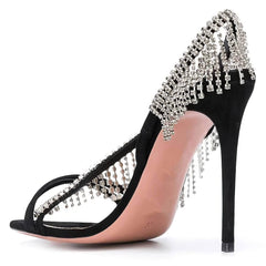 Tassel One Side Rhinestone Waterfall Sandal Stilettos