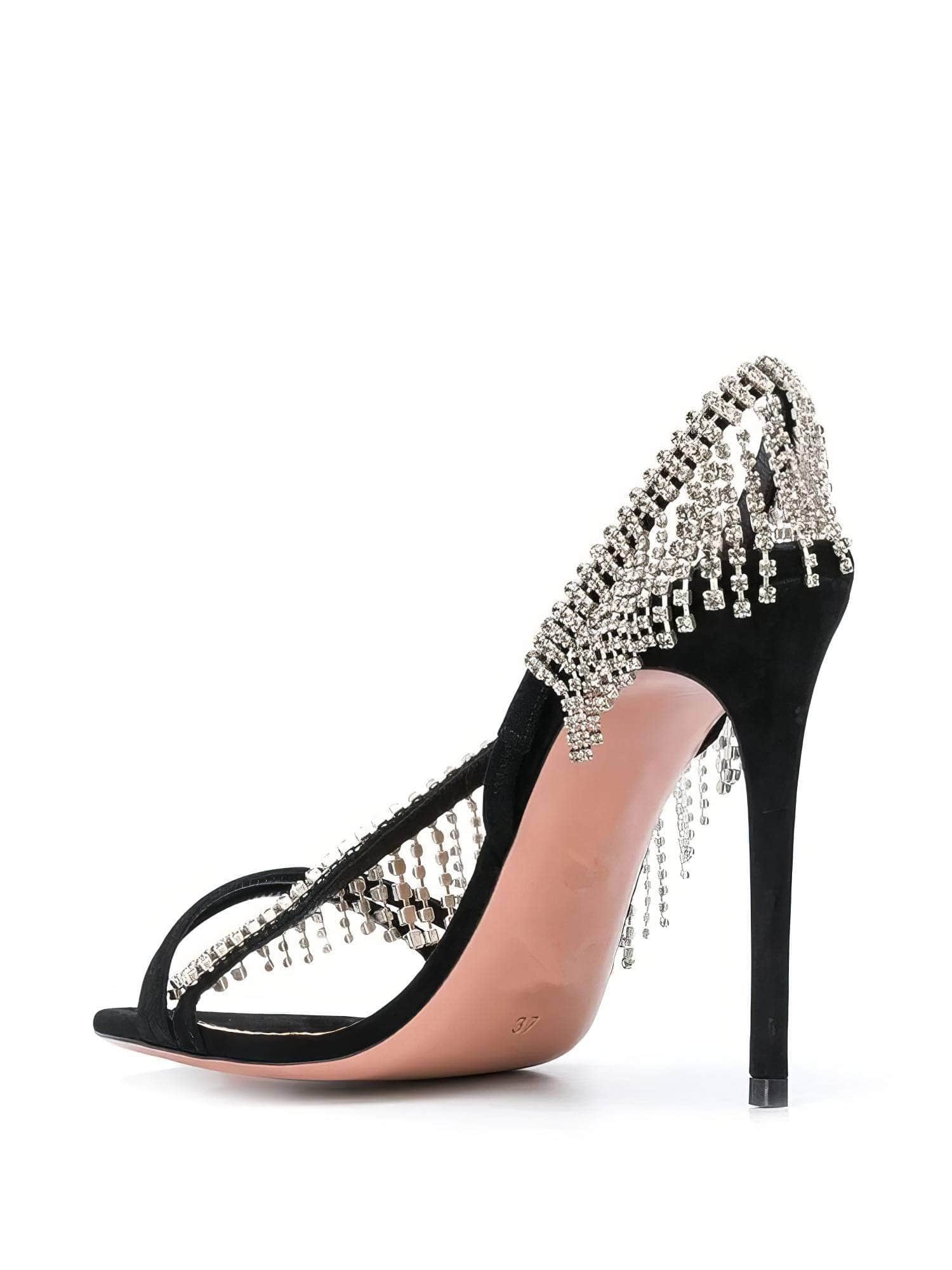 Tassel One Side Rhinestone Waterfall Sandal Stilettos