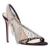 Tassel One Side Rhinestone Waterfall Sandal Stilettos EU 33 / Black / 9.5CM