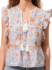 Tassel Ruffled Striped Blouse