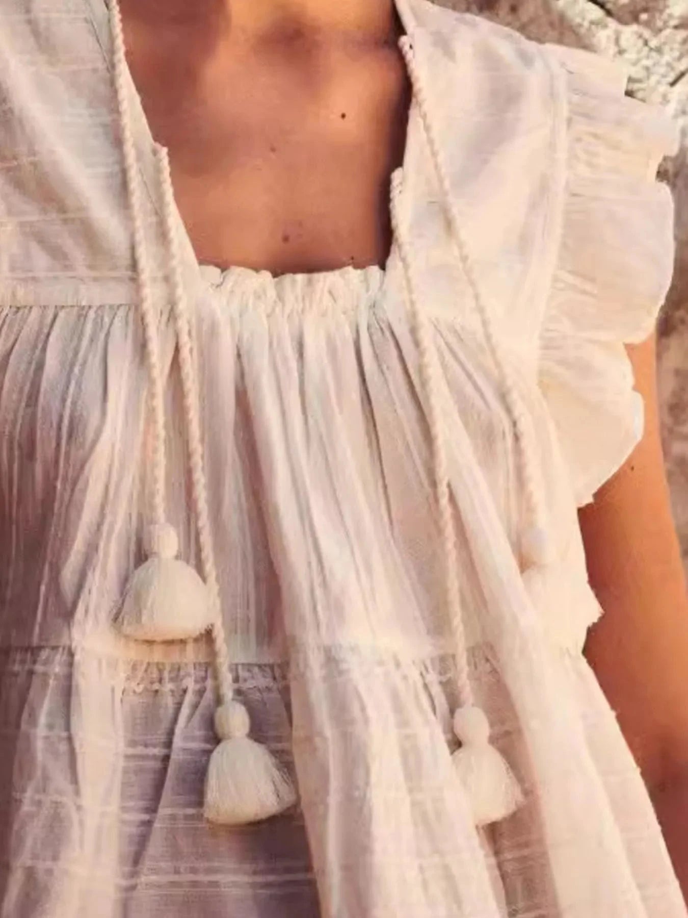 Tassel Ruffled Striped Blouse