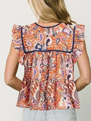 Tassel Ruffled Striped Blouse