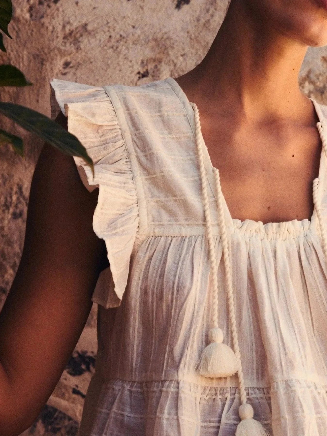 Tassel Ruffled Striped Blouse