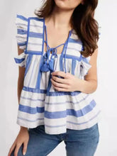 Tassel Ruffled Striped Blouse Blue Stripe / S