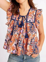 Tassel Ruffled Striped Blouse Color / S