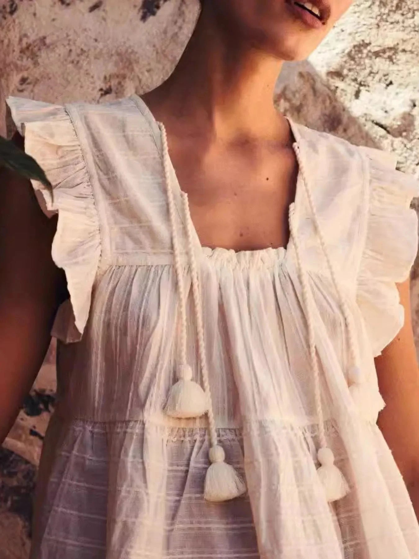 Tassel Ruffled Striped Blouse White / S