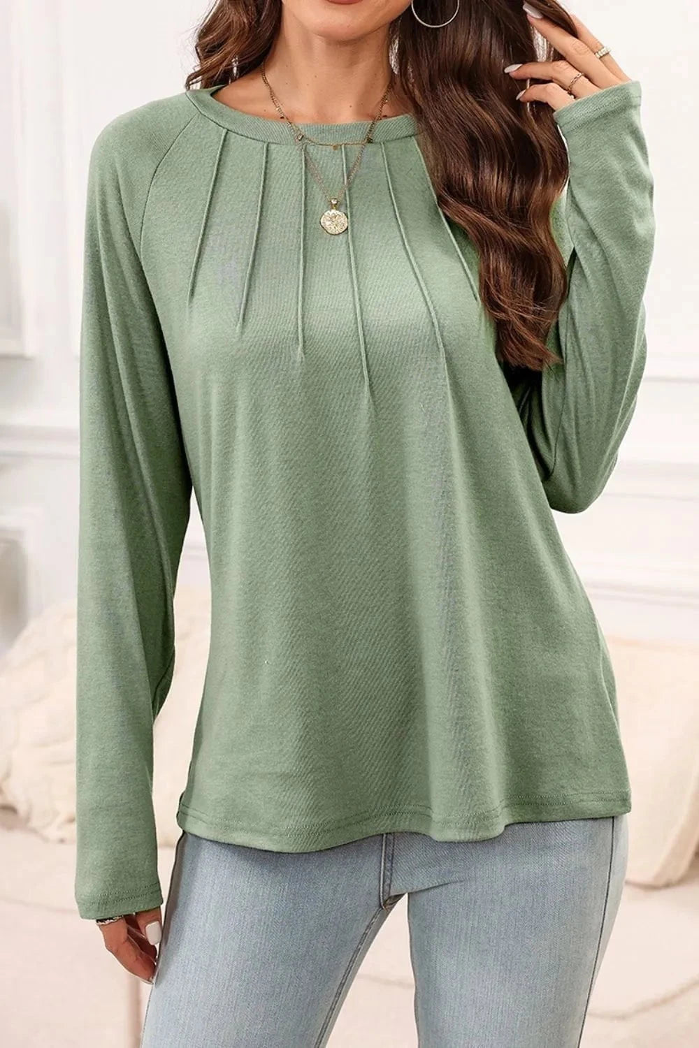 Texture Round Neck Long Sleeve T-Shirt