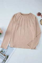 Texture Round Neck Long Sleeve T-Shirt