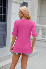 Texture Square Neck Half Sleeve Blouse