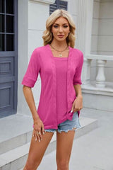 Texture Square Neck Half Sleeve Blouse