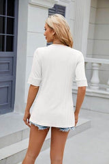 Texture Square Neck Half Sleeve Blouse