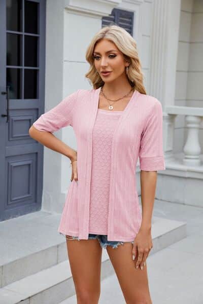 Texture Square Neck Half Sleeve Blouse