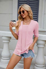 Texture Square Neck Half Sleeve Blouse