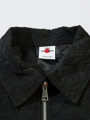 Textured Bomber Collared Neck Zip Up Jacket