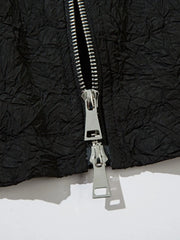Textured Bomber Collared Neck Zip Up Jacket