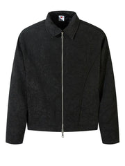 Textured Bomber Collared Neck Zip Up Jacket Black / M