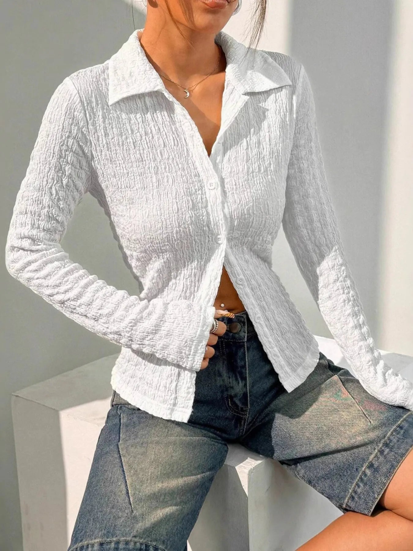 Textured Button-Up Shirt