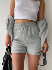 Textured Button Up Shirt and Shorts Set