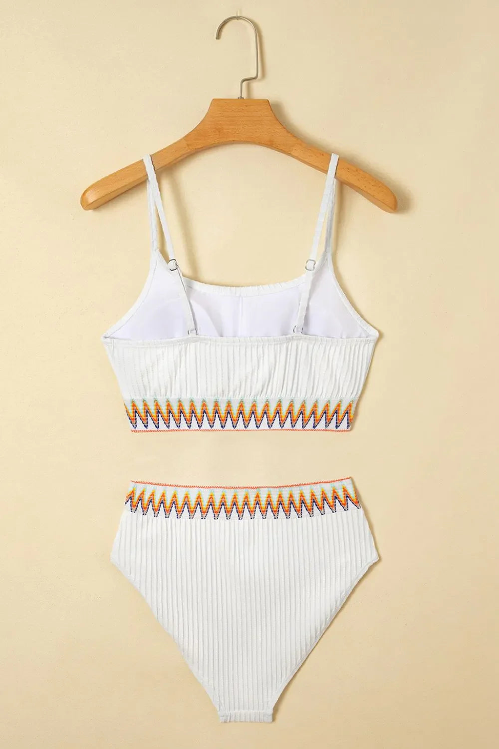 Textured Contrast Banding Bikini High Waist 2pcs Swimsuit