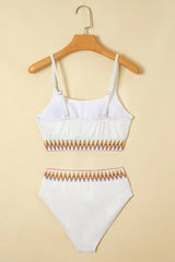 Textured Contrast Banding Bikini High Waist 2pcs Swimsuit